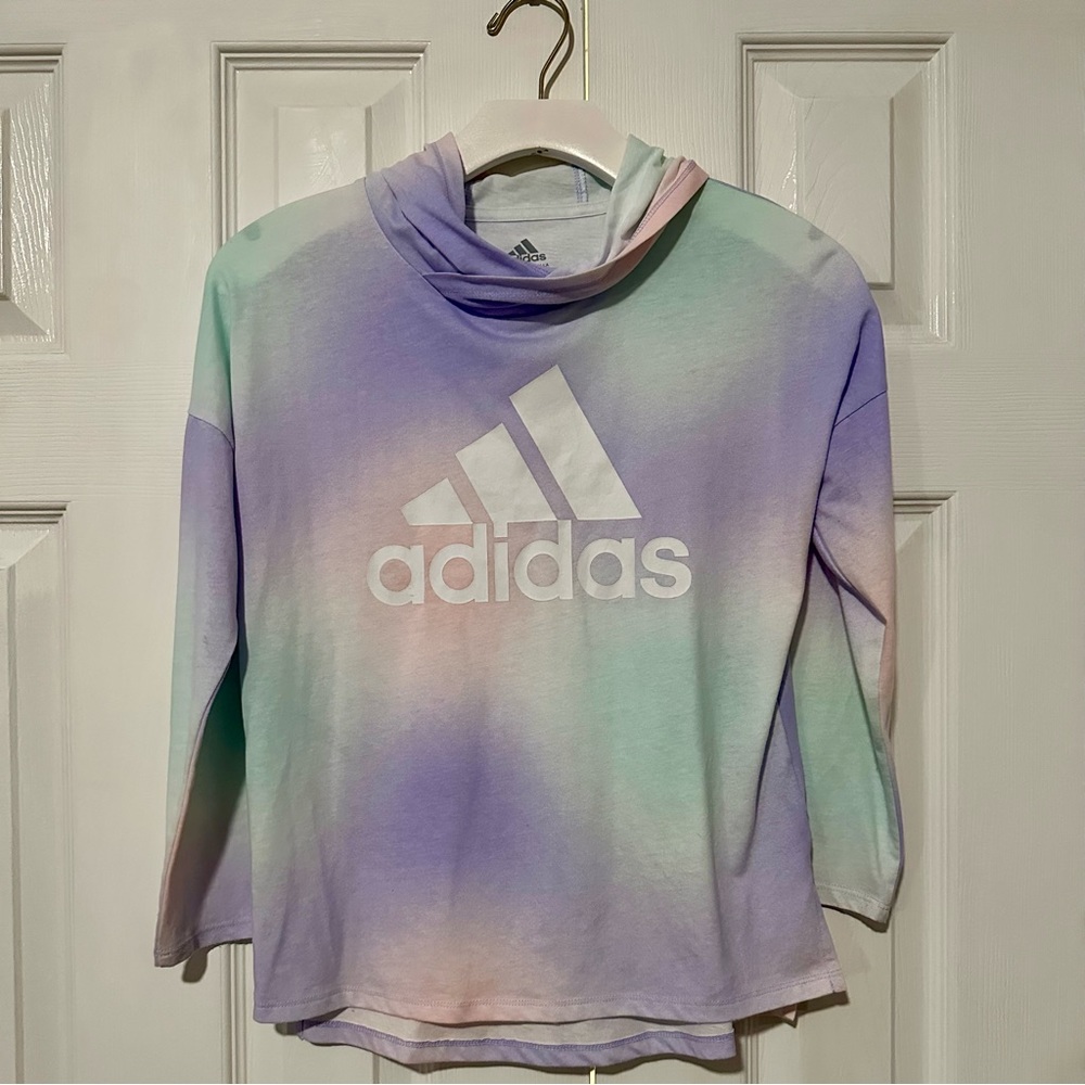 Adidas Girls Hooded All Over Print Long Sleeve Tee - Size Medium 10/12